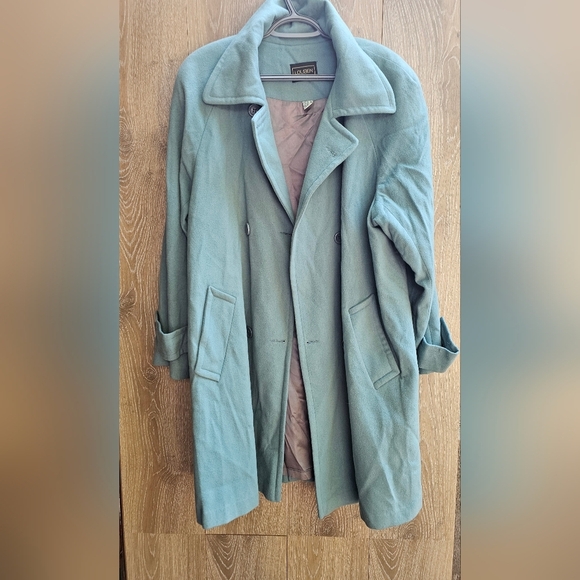 Cashmere Wool Sage Green Double-Breasted Trench Coat Size 10 - Picture 1 of 8